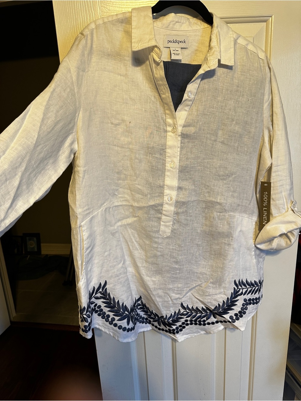 Peck & Peck White Linen Button-Front Top